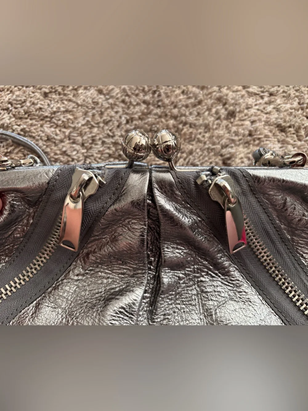 Y2K Metallic Gunmetal Frame Clutch Purse Futuristic Indie Glam Shoulder Bag - Picture 7 of 7